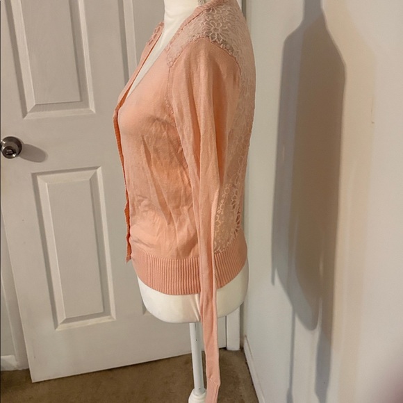 Bongo Peach Lace Back Button Front Cardigan Sweater Medium - Picture 7 of 9